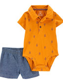 Yellow/Blue - Baby 2-Piece Pineapple Polo Bodysuit & Short Set
