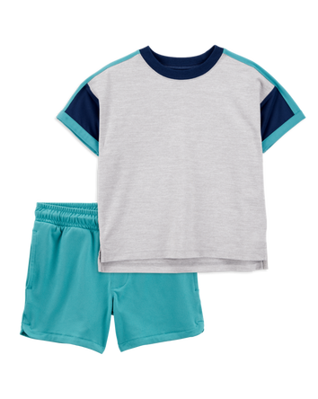 Toddler 2-Piece Active Raglan Tee & Pull-On Shorts Set - Grey/Teal, 