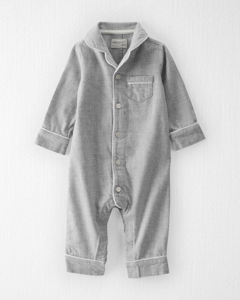 Baby 1-Piece Organic Cotton Coat Style Pajamas, image 1 of 4 slides