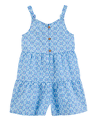 Toddler Tropical Print Button-Down Romper - Blue, image 1 of 3 slides