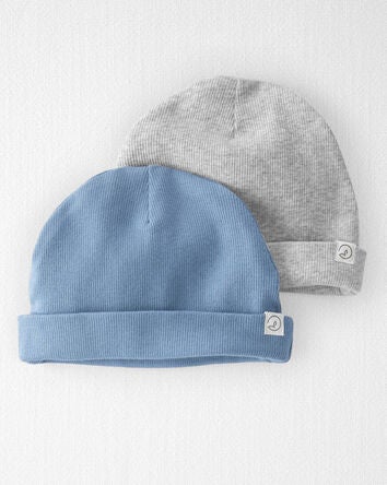 Baby 2-Pack Organic Cotton Rib Caps, 