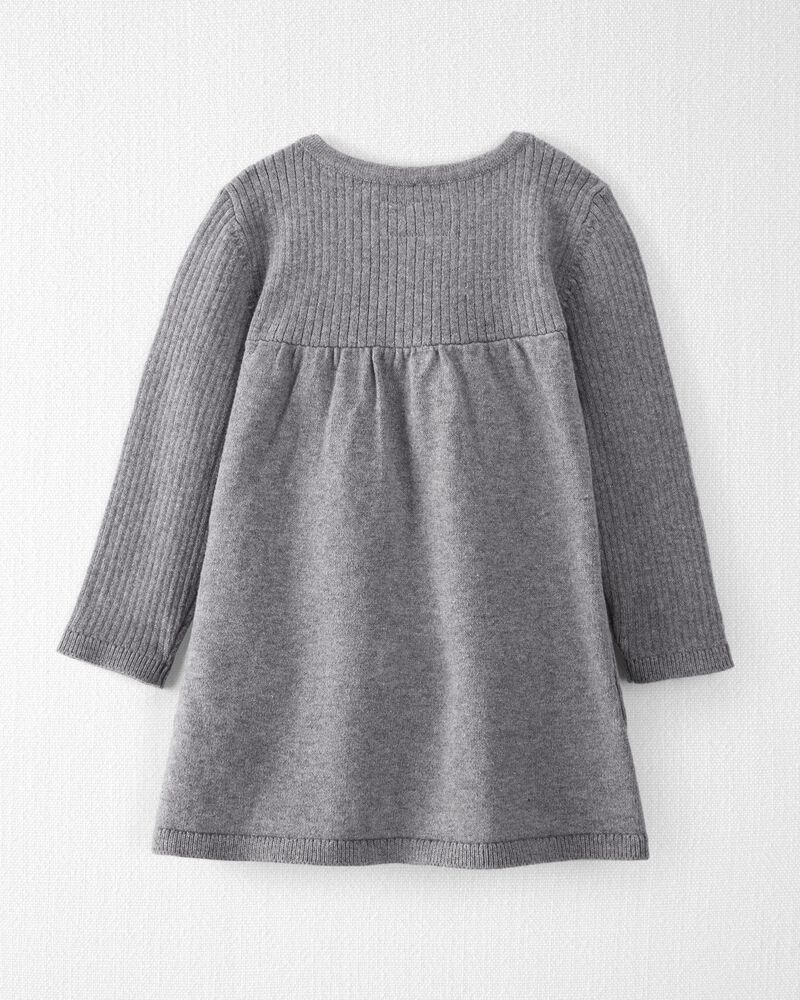 Baby Organic Cotton Ribbed Sweater Knit Dress in Gray, image 2 of 4 slides