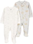 White/Grey - Baby 2-Pack 2-Way Zip Cotton Blend Sleep & Play Pajamas