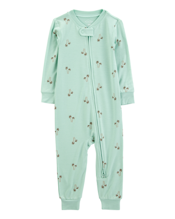 Baby Palm Tree Print PurelySoft Footless 1-Piece Pajamas - Mint, 