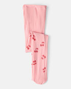 Girls Cherries Cotton-Nylon Tights - Pink, image 1 of 2 slides