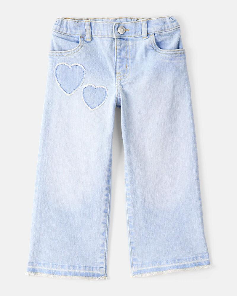 Toddler  Heart Embroidered Iconic Denim Wide Leg Jeans - Cowboy Wash, image 1 of 6 slides