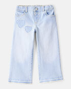 Toddler  Heart Embroidered Iconic Denim Wide Leg Jeans - Cowboy Wash, image 1 of 6 slides