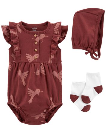 Baby 3-Piece Bodysuit & Bonnet Outfit Set, 