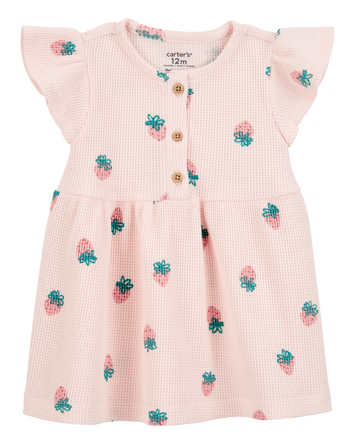 Baby Strawberry Waffle Knit Dress, 
