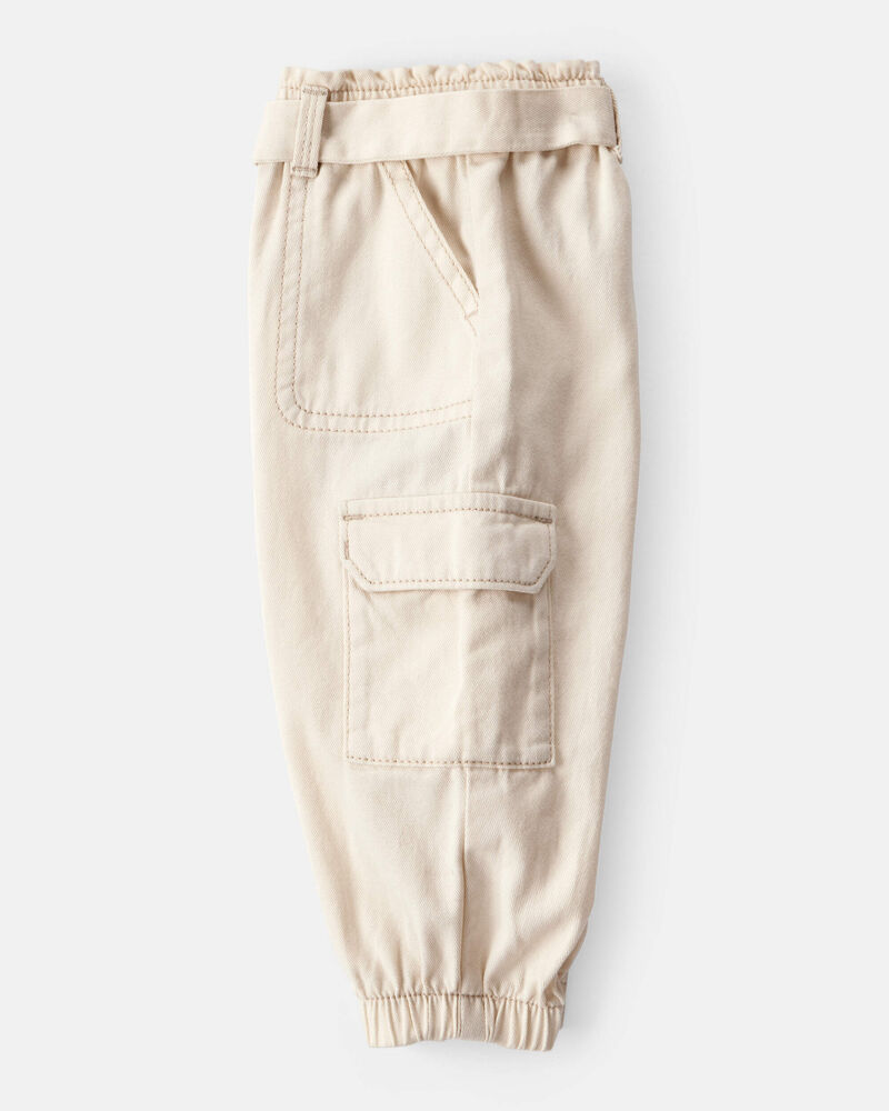 Baby Girl Cotton Cargo Joggers - Ivory, image 3 of 5 slides