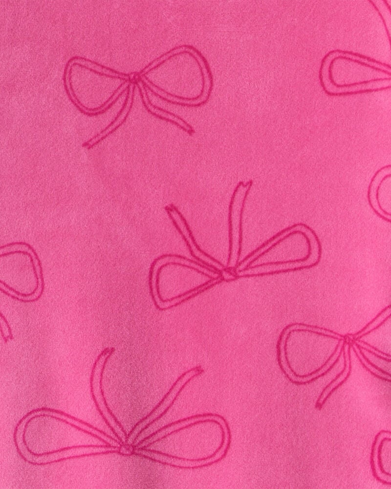 Toddler Girl Bow Print Velour Long-Sleeve Loose Fit 2-Piece Pajamas - Pink, image 2 of 3 slides