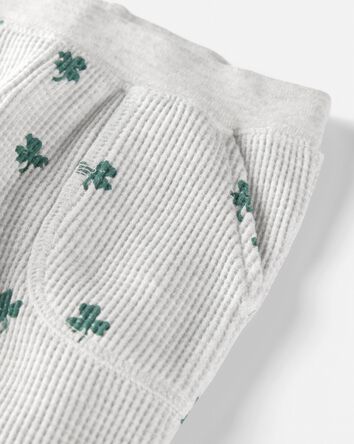 Baby 2-Piece Organic Cotton Thermal Knit Set in Lucky Clovers Print, 