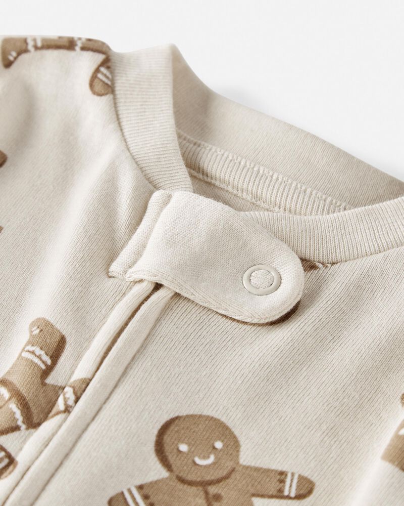 Baby Organic Cotton Sleep & Play in Gingerbread Cookie Pajamas, image 2 of 3 slides