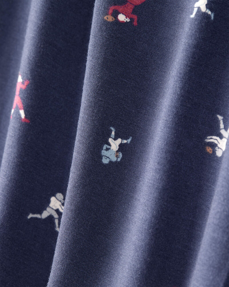 Boys Football Print PurelySoft Long-Sleeve 2-Piece Pajamas - Navy Blue, image 2 of 5 slides