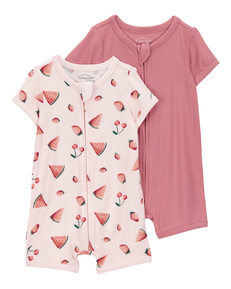 Baby 2-Pack PurelySoft Zip-Up Rompers - Pink, image 1 of 6 slides