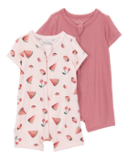 Baby 2-Pack PurelySoft Zip-Up Rompers - Pink, image 1 of 6 slides