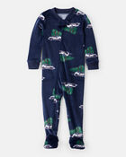 Baby Boy Car Print Velour Long-Sleeve Loose Fit 1-Piece Pajamas - Navy, image 1 of 4 slides