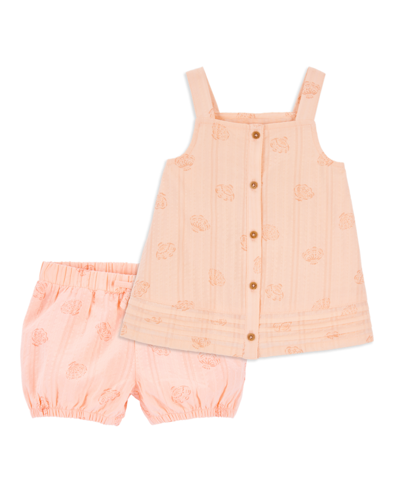 Toddler 2-Piece Seashell Cotton Tank & Pull-On Shorts Set - Coral
, image 1 of 8 slides