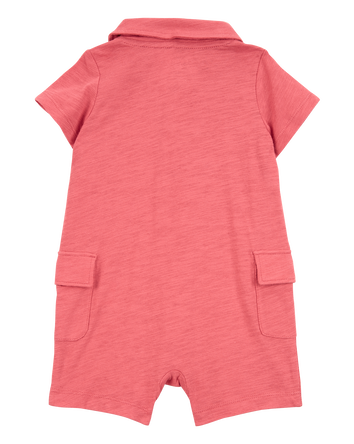 Baby Polo Cotton Romper - Red, 