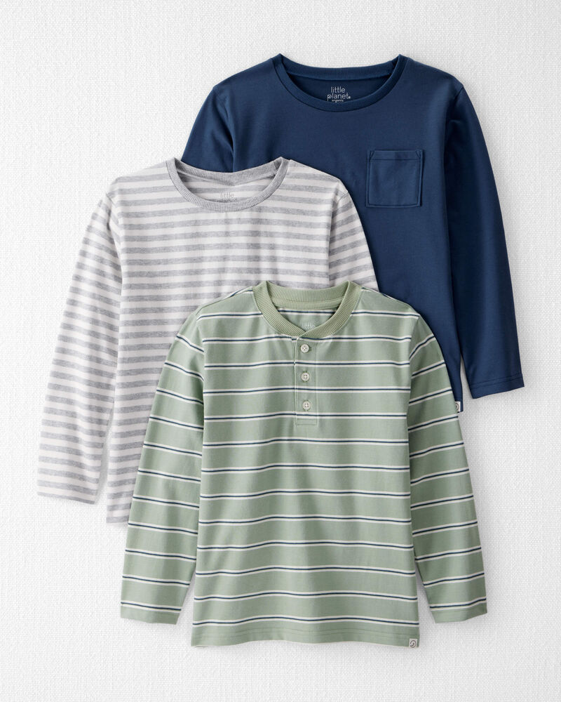 Kid 3-Pack Organic Cotton Long-Sleeve Stretch Jersey Tees, image 1 of 7 slides