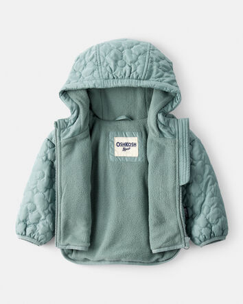 Baby Girl Floral Quilted Long-Sleeve Midweight Jacket - Green, 