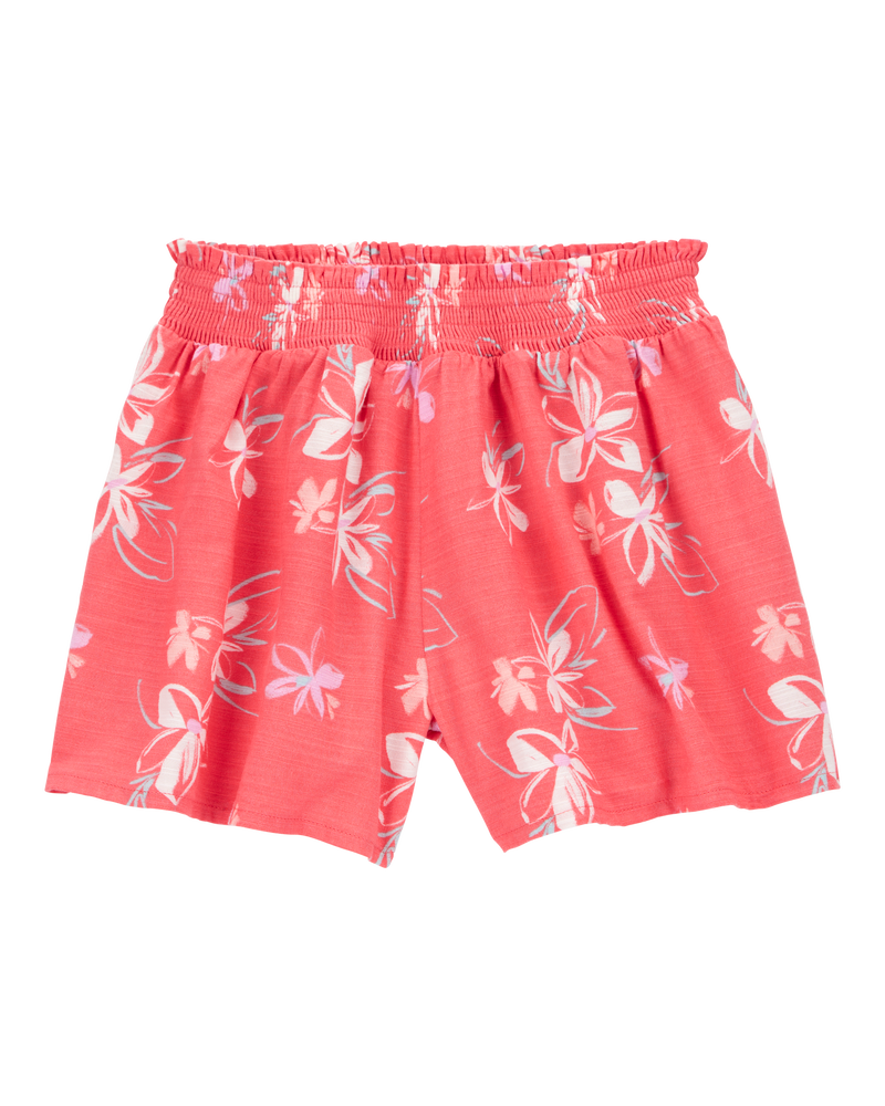 Kid 2-Piece Floral Embroidered Top & Linen Look-Alike Flowy Pull-On Shorts Set - Coral
, image 5 of 7 slides