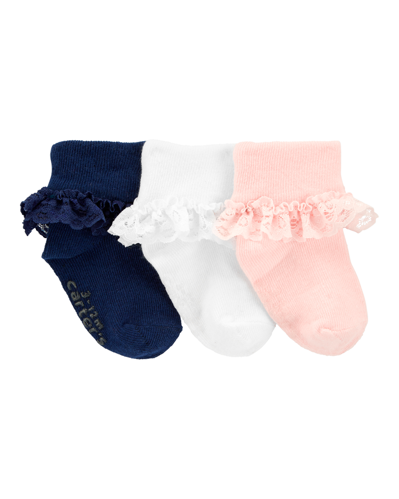 Toddler 3-Pack Lace Cuff Socks, image 1 of 3 slides
