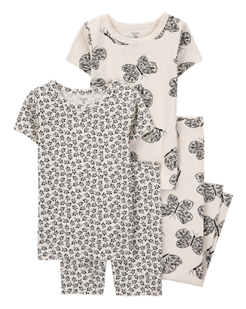 Kid 4-Piece Butterfly 100% Snug Fit Cotton Pajamas - Black/White, 