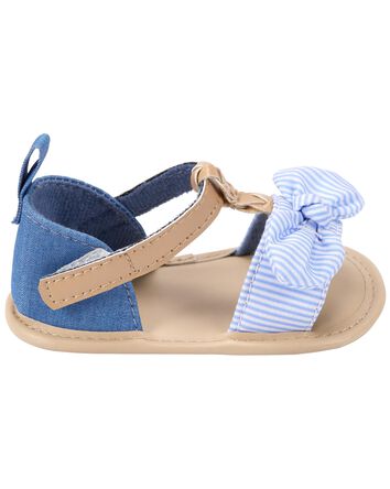 Baby Striped Bow Soft Sandals, 