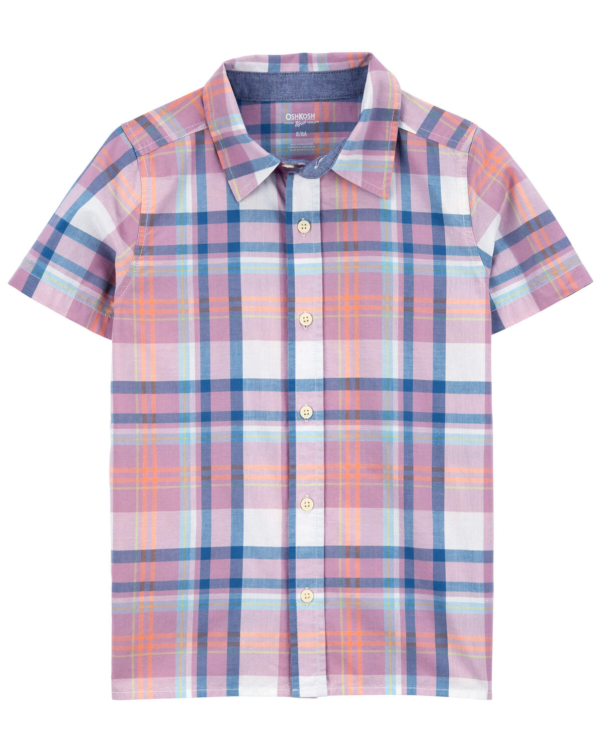 Kid Plaid Button-Front Short Sleeve Shirt