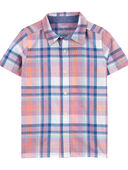 Multi - Kid Plaid Button-Front Short Sleeve Shirt