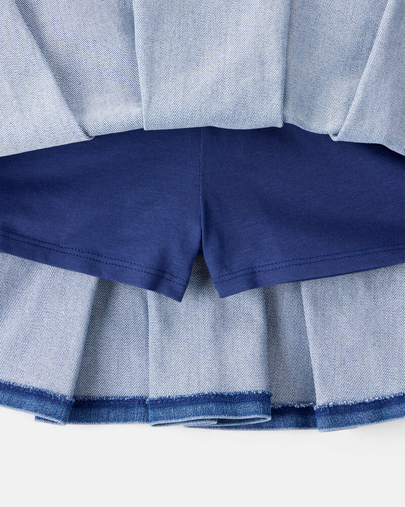 Kid Pull-On Pleated Denim Skort - 70s Blue Wash, image 2 of 4 slides