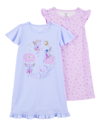 Girls 2-Pack Floral Fairy Nightgowns, 