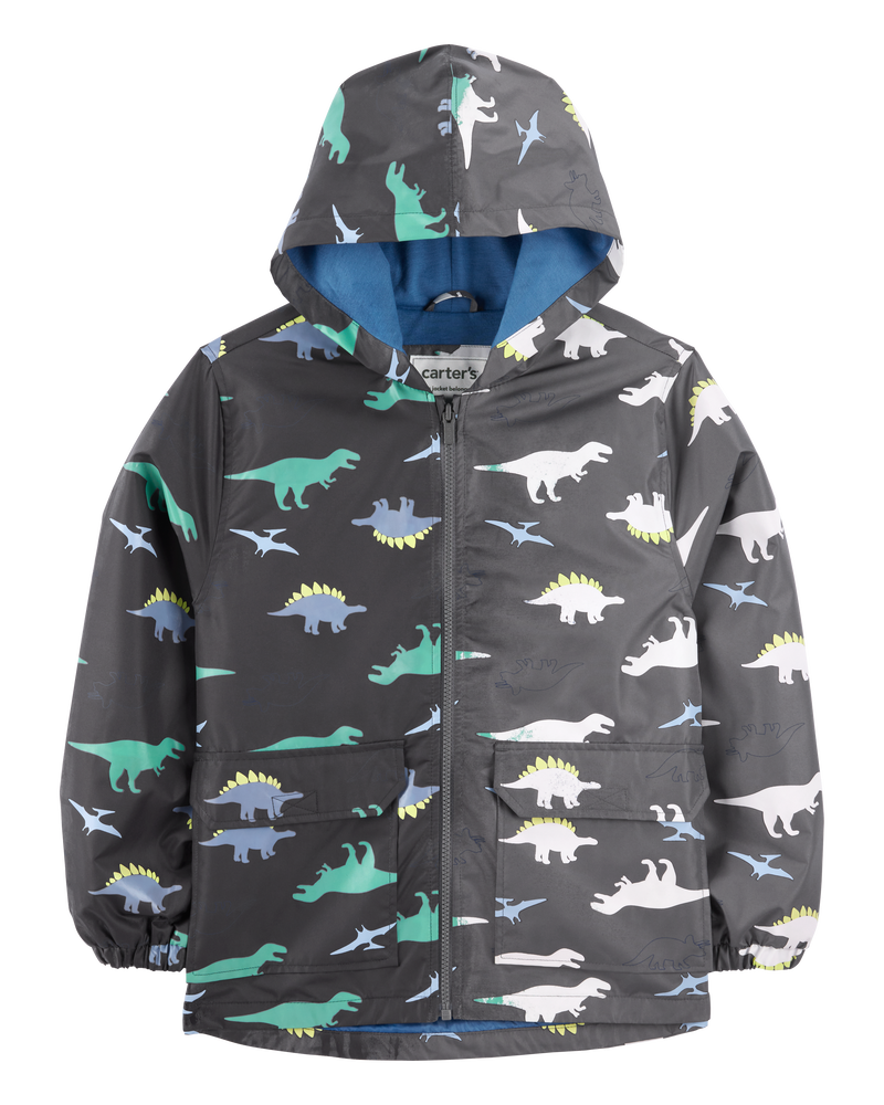 Dinosaur Color Changing Rain Jacket - Grey, image 2 of 6 slides