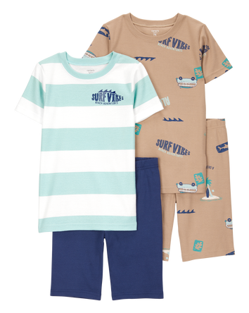 Kid Surfing Print Snug Fit Cotton 4-Piece Pajamas, 