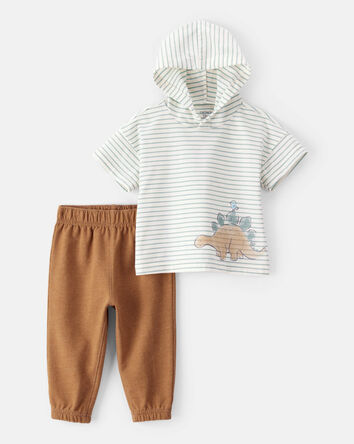 Baby 2-Piece Dinosaur Striped Hooded Tee & Jogger Set, 
