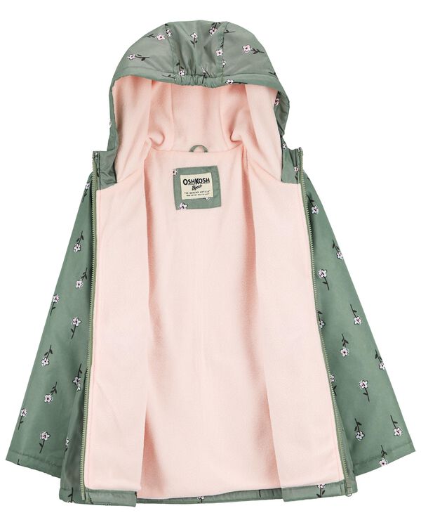 Green Kid Floral Print Fleece Lined Jacket