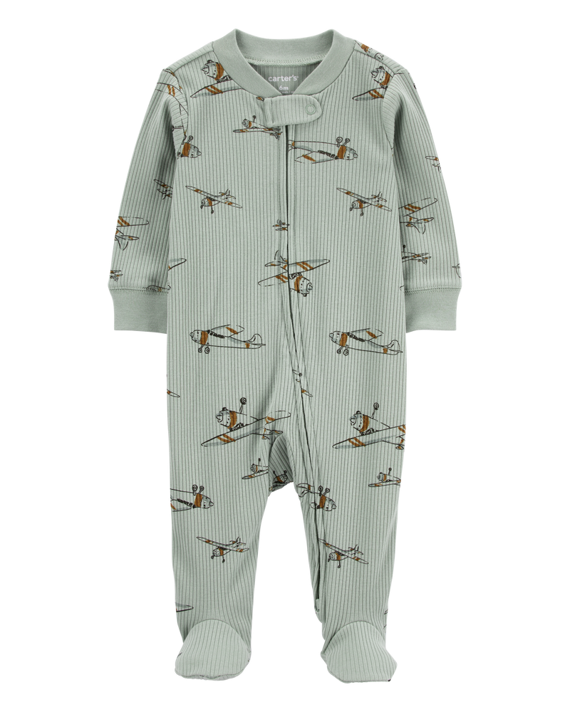 Baby Airplane 2-Way Zip Sleep & Play Pajamas, image 1 of 4 slides