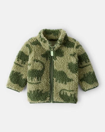 Baby Boy Dinosaur Sherpa Zip-Up Jacket - Green, 