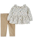 Baby 2-Piece Floral Babydoll Shirt & Pant Set, image 1 of 3 slides