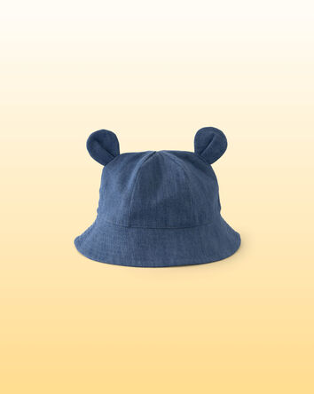 Baby Chambray Bucket Hat with Bear Ears - Indigo, 
