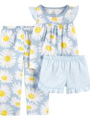 Blue/Yellow - Toddler 3-Piece Daisy Loose Fit Pajamas