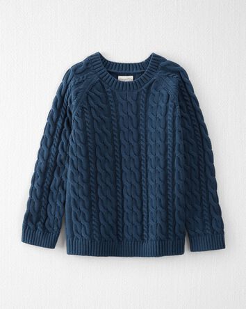 Kid Organic Cotton Cable Knit Sweater in Dark Sea Blue, 