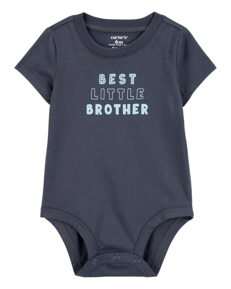 Baby Best Little Brother Short-Sleeve Bodysuit - Blue, image 1 of 3 slides