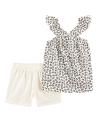 Kid 2-Piece Floral Tank & Pull-On Short Set - Black/White, image 1 of 3 slides