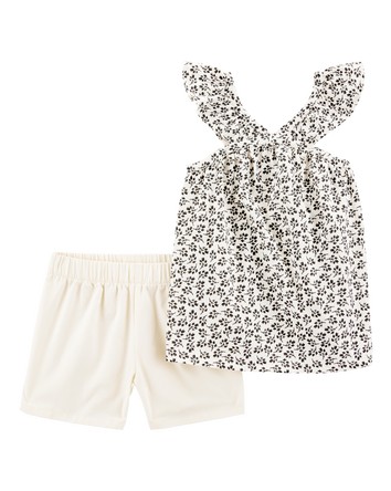 Kid 2-Piece Floral Tank & Pull-On Short Set - Black/White, 