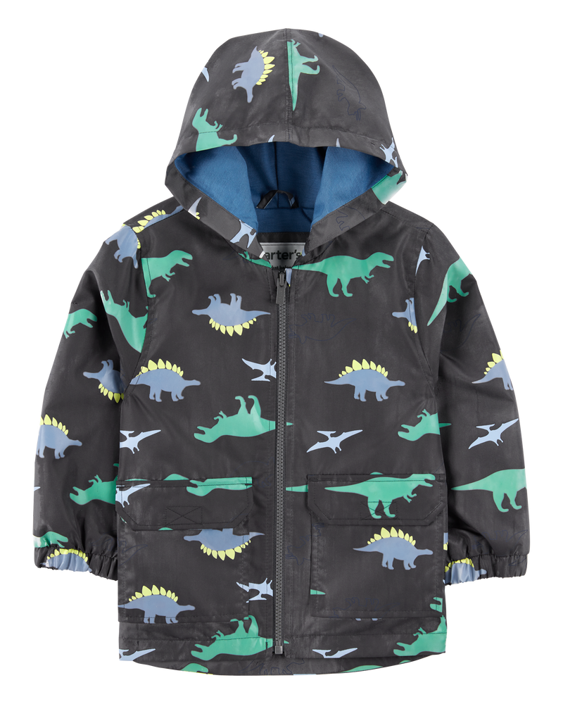 Dinosaur Color Changing Rain Jacket - Grey, image 3 of 6 slides