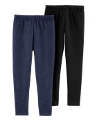 Kid 2-Pack Black & Navy Cotton Stretch Leggings, image 1 of 4 slides