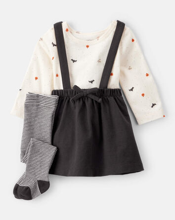 Baby 3-Piece Halloween Tee & Jumper Set - White/Black, 