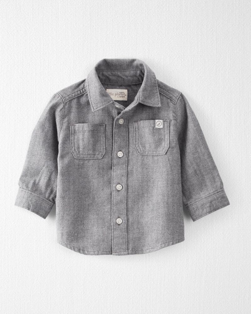 Baby Organic Cotton Herringbone Button-Front Shirt, image 1 of 4 slides